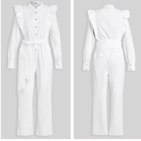CUSTOMMADE White Ruffle Long Sleeve Cotton Jumpsuit - Picture 2 of 16